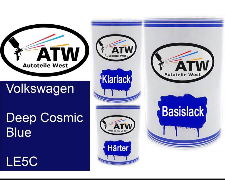 Volkswagen, Deep Cosmic Blue, LE5C: 500ml Lackdose + 500ml Klarlack + 250ml Härter - Set, von ATW Autoteile West.